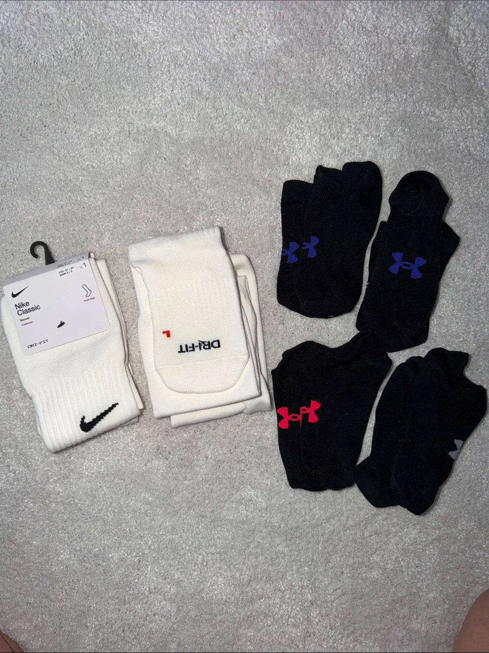 4 Under Armour Black No-Show Socks — and 2 Nike soccer socks NWT